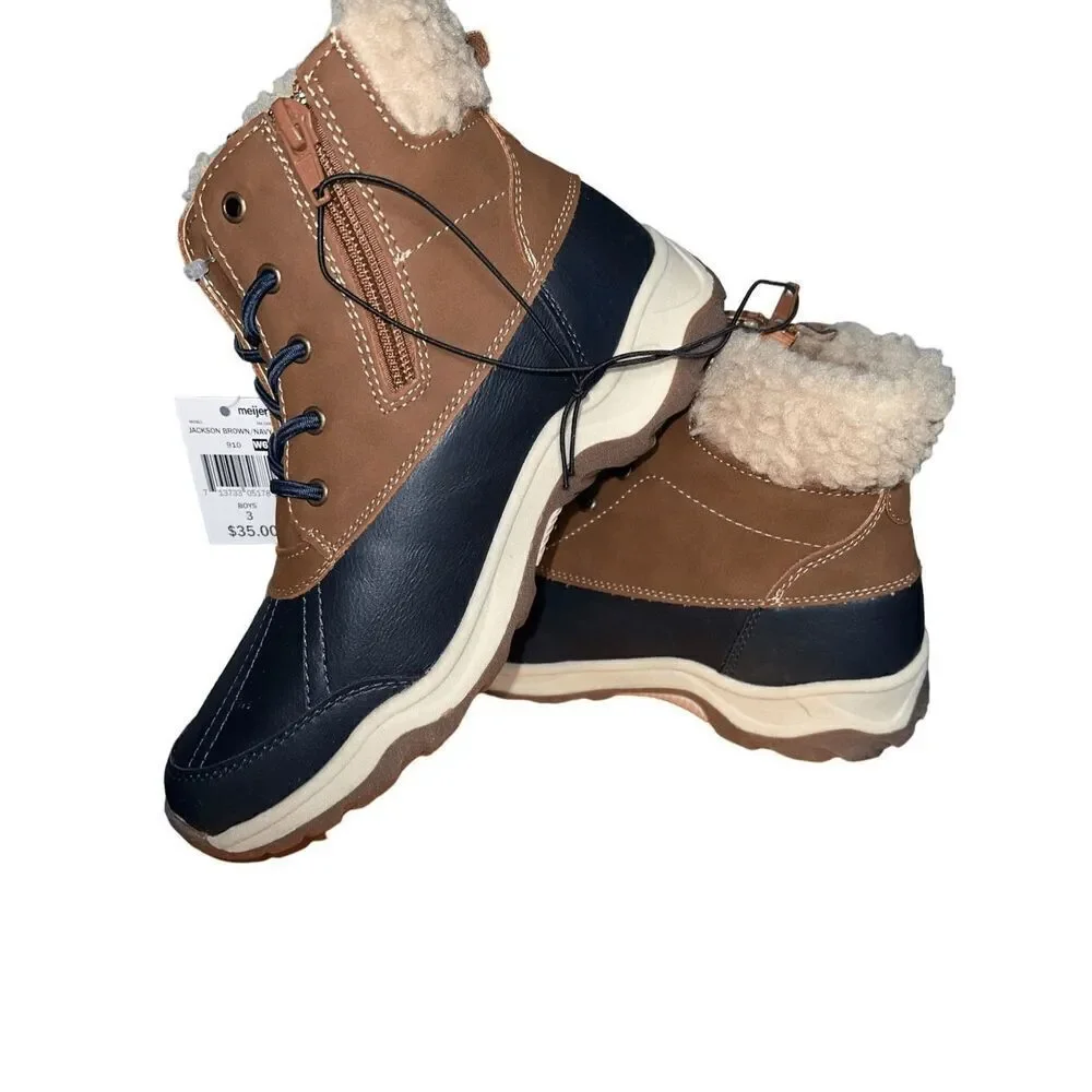 FALLS CREEK JACKSON BROWN/NAVY BOOTS BOYS SIZE 12 NWB
